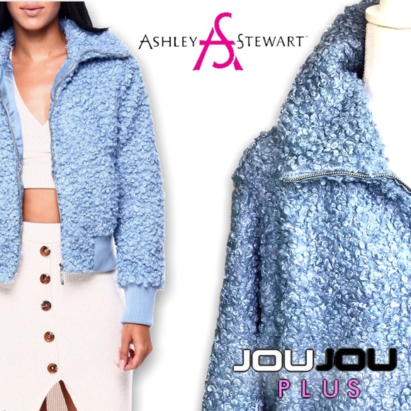 Ashley Stewart JOU JOU | Curly Sherpa Bomber Jacket - Picture 2 of 15